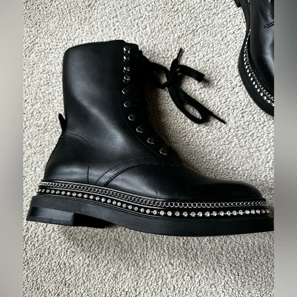 Vince Camuto Branda Black Leather Round Toe Lace Up Combat Boots Size 6.5 - Picture 8 of 11